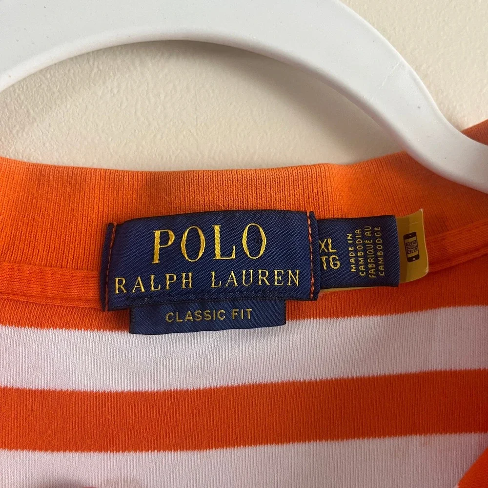 Polo Ralph Lauren Classic Fit Striped Polo Shirt XL Orange White 100% Cotton